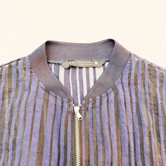 Zara Striped Zippered Bomber Jacket Size Medium - Picture 2 of 5
